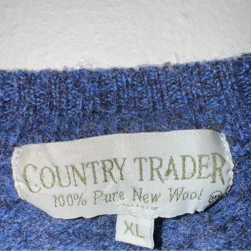 Country Trader 100% Wool Blue V-Neck Sweater XL